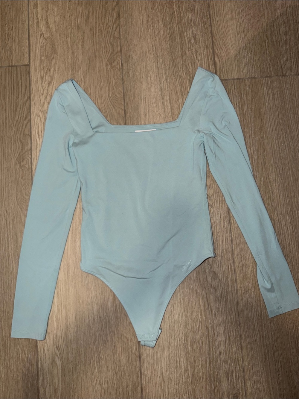 Babaton Light Blue Long-Sleeve Square Neck Bodysuit